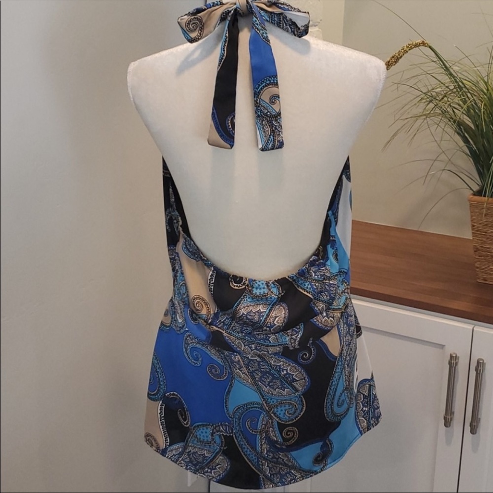 NWOT Attention Blue Backless Paisley Print Halter Top, Plus Size 18 - Picture 3 of 6
